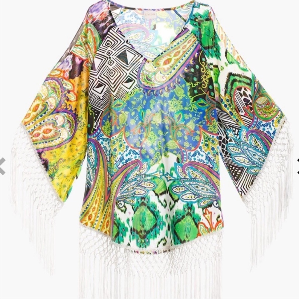 Chicos Colorful Paisley Fringe Top - Picture 4 of 15
